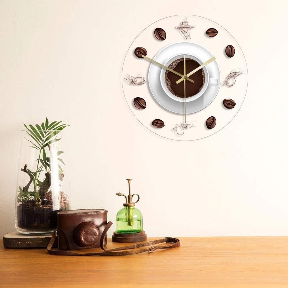 Coffee Hand Coffee Beans Wall Clock Modern Design Cafe Coffee Mug Kitchen Acrylic Wall Watch