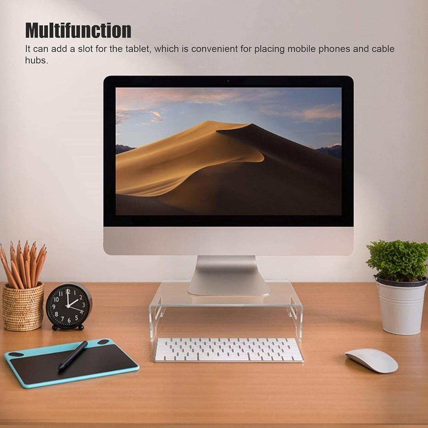 Computer Monitor Stand Riser for Desk, Acrylic Monitor Stand, Transparent and Eye Desk Riser for Home, School, and Office, for Ergonomic Workspace Organization