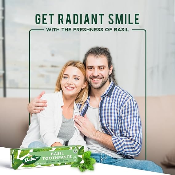 Dabur Herbal Toothpaste - Oral Care with All Natural, Fluoride-Free Formula & Healthy Toothpaste Bliss- Infused Brilliance for a Naturally Fresh Breath- Basil 100ml (Pack of 3)