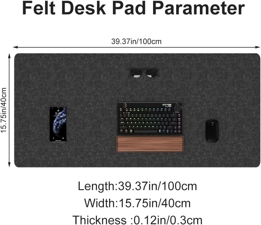 DAWNTREES Desk Mat, Felt Desk Pad,40''x16'' Large Full Mouse Pad, Keyboard Mat,100X40cm Desk Pad Protector for PC,Computers, Laptops, Office and Home (Dark Gray)