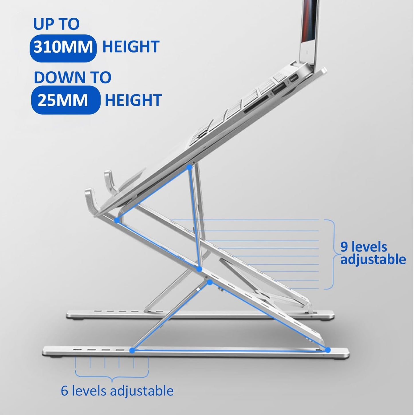 Laptop Stand Kamoon Portable Adjustable Tablet Computer Stand Aluminum Alloy Folding Laptop Stand Compatible MacBook Air Pro, HP More 10-15.6" Laptops & Tablet (Silver-2)