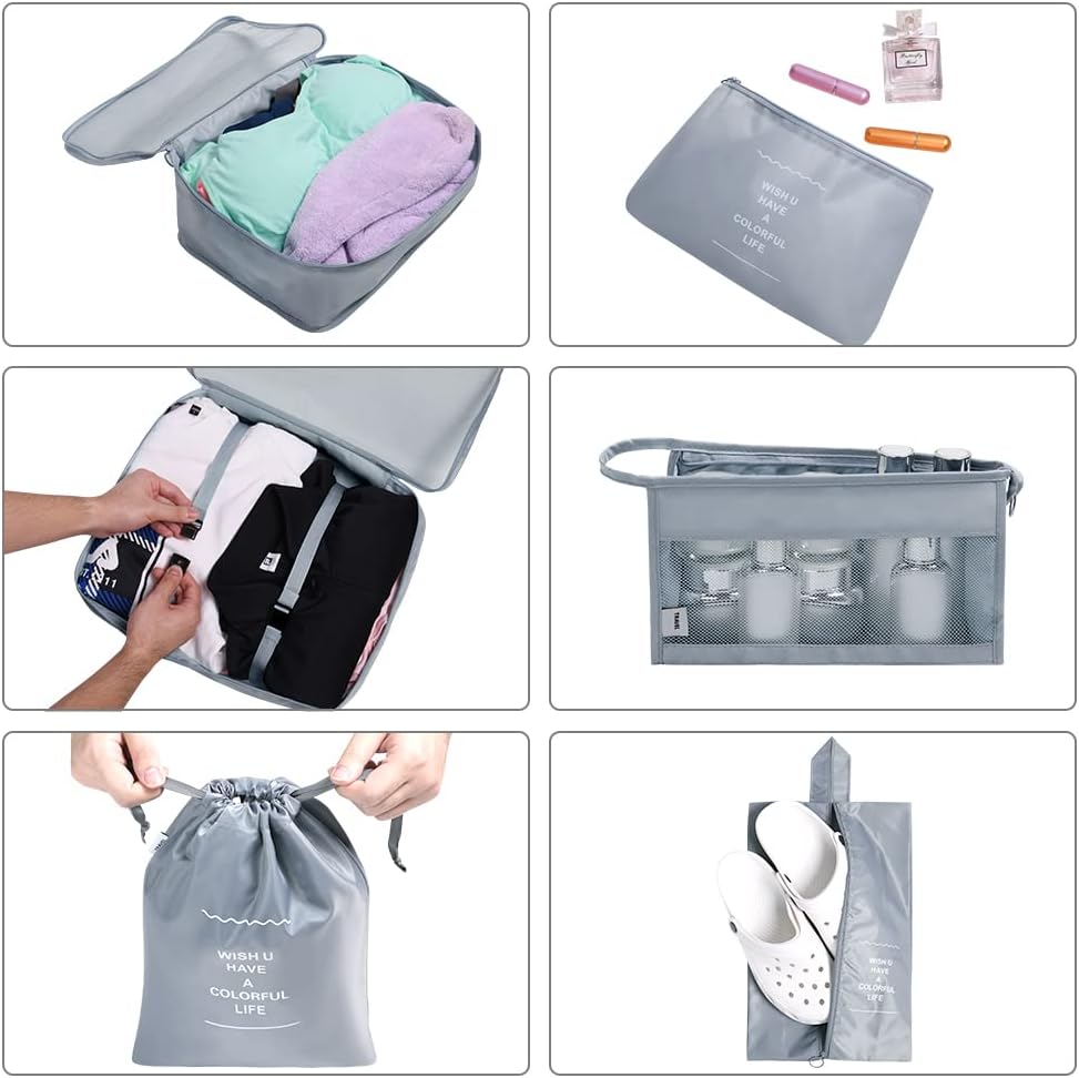 OSDUE Suitcase Packing Cubes, 8 Pieces Thickened Travel Organizer, Travel Bags, Travel Accessories, Essential Organizer, Clothes, Shoes, Cosmetics, Toiletries, Bags