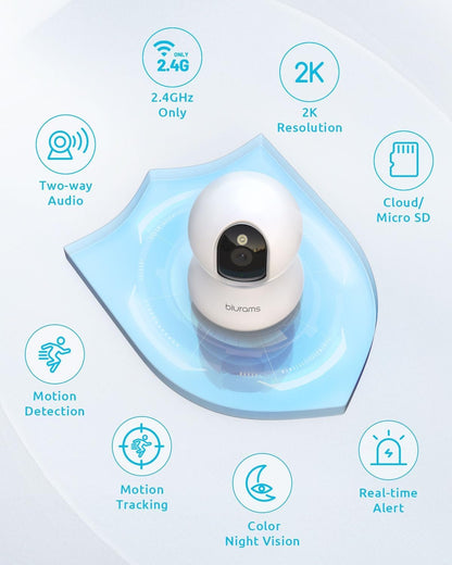 blurams Pet Camera 2K, 360Â° Indoor Security Camera, Dog Camera with Phone App, PTZ Cameras for Home Security Indoor, 5GHz&2.4GHz Dual-Band, 2-Way Talk, Motion Tracking, Color/IR Night Vision, Cloud&SD