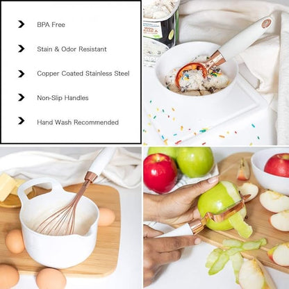 White & Gold Kitchen Tools and Gadgets - Luxe 7PC Cooking Tools and Gadgets with Anti-Slip Handles, Utensils Set, Gold Kitchen Accessories,Premium Kitchen Gadget Set (Champagne gold & black)