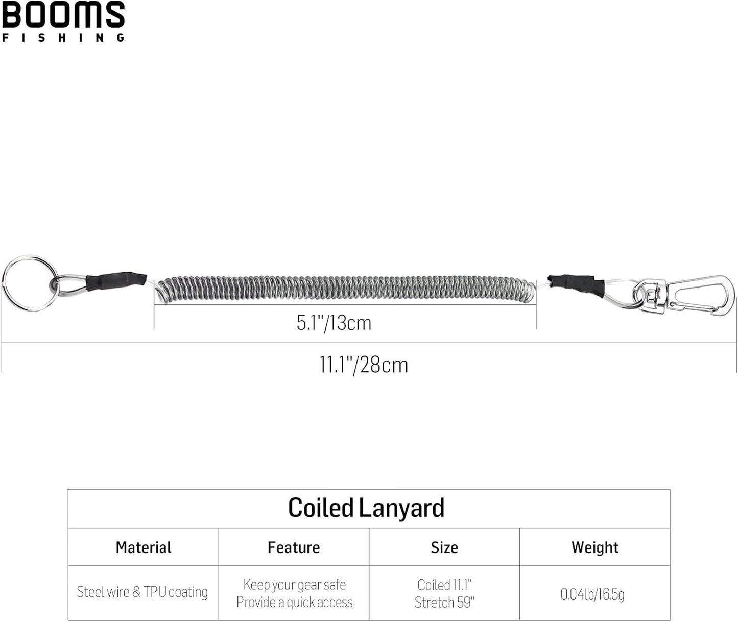 Booms Fishing T04 Fishing Lanyards Fishing Tool/Pole Safety Coil Lanyard Retractable Wire Inside Tup Cover