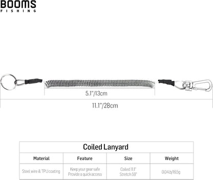 Booms Fishing T04 Fishing Lanyards Fishing Tool/Pole Safety Coil Lanyard Retractable Wire Inside Tup Cover