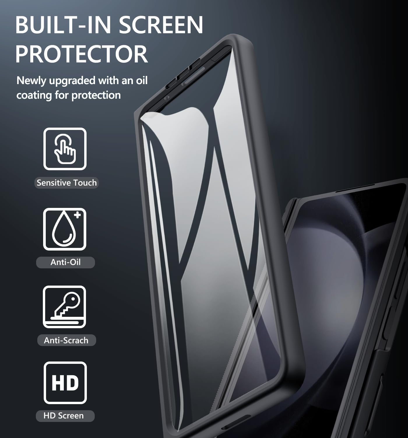 GBEE for Samsung Galaxy Z Fold 5 Case with Kickstand & Screen Protector & Card Holder & Sliding Camera Cover & Hinge Protection, Durable Rugged Stand Wallet Phone Case for Galaxy Z Fold 5 2023, Black