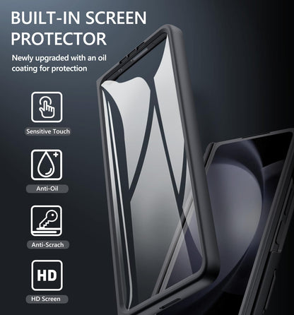 GBEE for Samsung Galaxy Z Fold 5 Case with Kickstand & Screen Protector & Card Holder & Sliding Camera Cover & Hinge Protection, Durable Rugged Stand Wallet Phone Case for Galaxy Z Fold 5 2023, Black