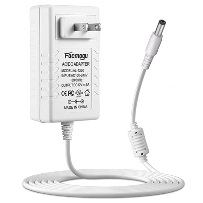 Facmogu 60W 12V 5A Power Adapter, AC 100-240V to DC 12V 5000mA Wall Adapter, 12 Volt Power Supply Module 5 Amp, 60W Switching Transformer AC to DC Converter, Compatible Both 5.5x2.5mm & 5.5x2.1mm Plug