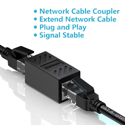 RJ45 Coupler, Ethernet Cable Extender Adapter for Cat7/Cat6/Cat5e/Cat5 - In Line Female to Female (6 Pack Black)