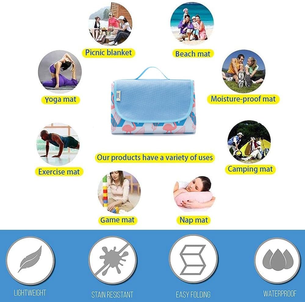 Outdoor & Picnic Blanket Beach Mat Extra Large Sand Proof and Waterproof Portable Beach Mat for Camping Hiking Festivals,145 * 200cm Foldable and Lightweight (Flamingo)