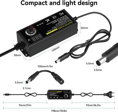 Binamao Adjustable Power Adapter 3 V-24 V 3 A 72 W Universal Adapter with 14 Tips and Polarity Converter for Electronics 3 V-24 V DC Motor DVD Universal Power Supply AC/DC 100 V-240 V