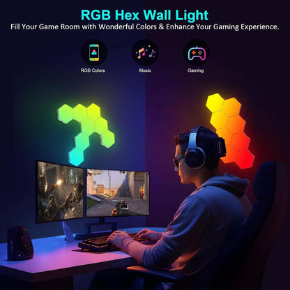 Hexagon LED Lights for Bedroom, Smart Home Gaming LED Wall Lights RGBIC Gaming Room Decor Compatible with Alexa Google Assistant, Voice/App Control, Music Sync, DIY Modular LED Light Panels, 10 Pack