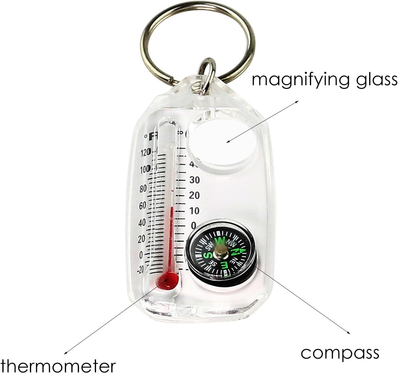 Compass Key Chain, Pocket Compass Thermometer, Survival with Clip, Lightweight Gear for Hiking and Backpacking, Outdoor Travel Use, 2.3x1.2x0.3 Inches Abs Build 1 Piece