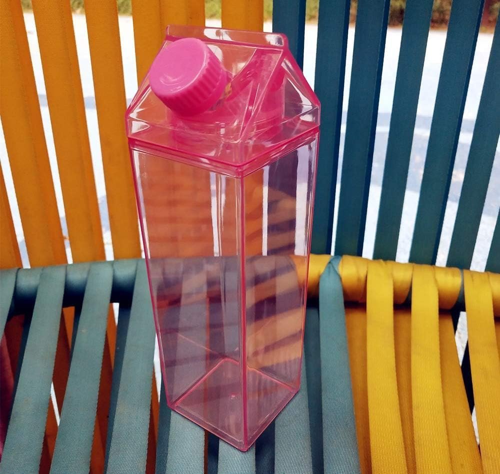 1000ml/34oz Cute Leakproof Clear Milk Carton Water Bottle Portable Drinkware for Outdoor Climbing Tour or Camping