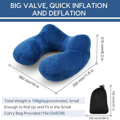 Travel Pillow, Inflatable Travel Pillow for Airplane Inflatable Neck Pillow for Traveling with Soft Velvet Washable Cover, Contoured Eye Masks, Earplugs and Luxury Bag (Navy Blue)