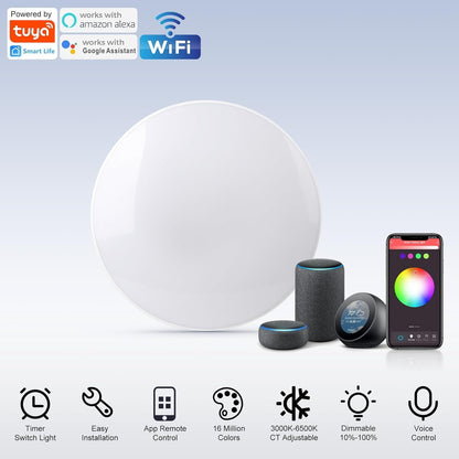 LED Ceiling Light with Remote Control WiFi 24W Flush Led RGB Colour Changing Ceiling Light Compatible with Alexa and Google Home, Smart Round Ceiling Lighting for Kids Bedroom Hallway