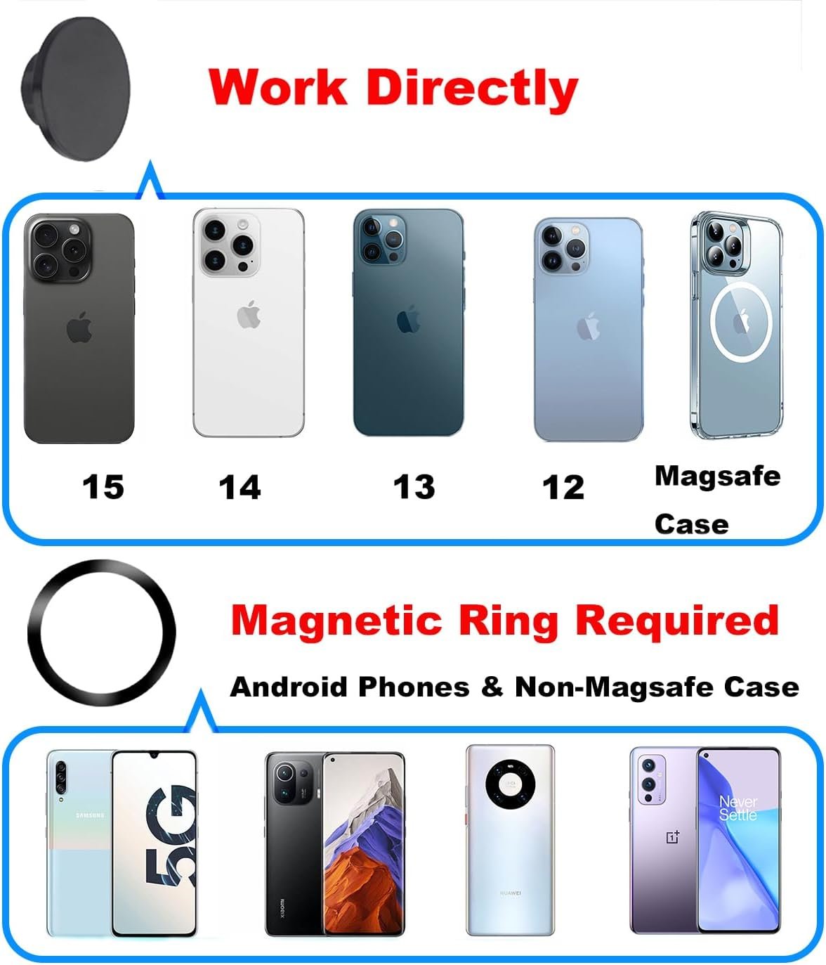 Rigdance Magnetic Phone Mount Base for MagSafe and 17mm (0.67") Ball Mounts, Phone Car Mount Accessory [Upgrated Stronger Magnets]