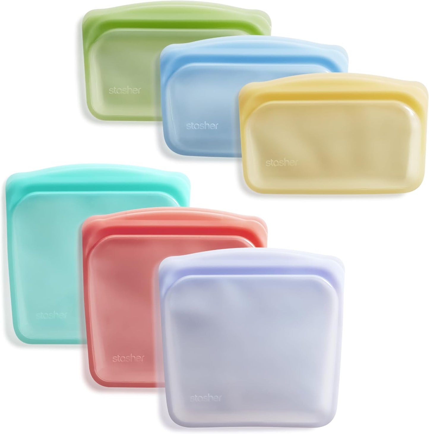 Stasher Premium Silicone Reusable Food Storage Bags, 6-Pack, Multi, Multi-Use Food Storage Bags, Lunch Bag, Travel Containers, BPA Free, Leak-free, Dishwasher-Safe, Eco-friendly