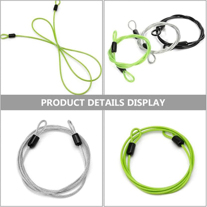 JZUNHN 2m 2.5mm Outdoor Travel Security Cable Lock,Braided Steel Coated Safety Cable Luggage Lock,Safety Cable Wire Rope Double Loop Lightweight (3Pack Black, Green,Silver)