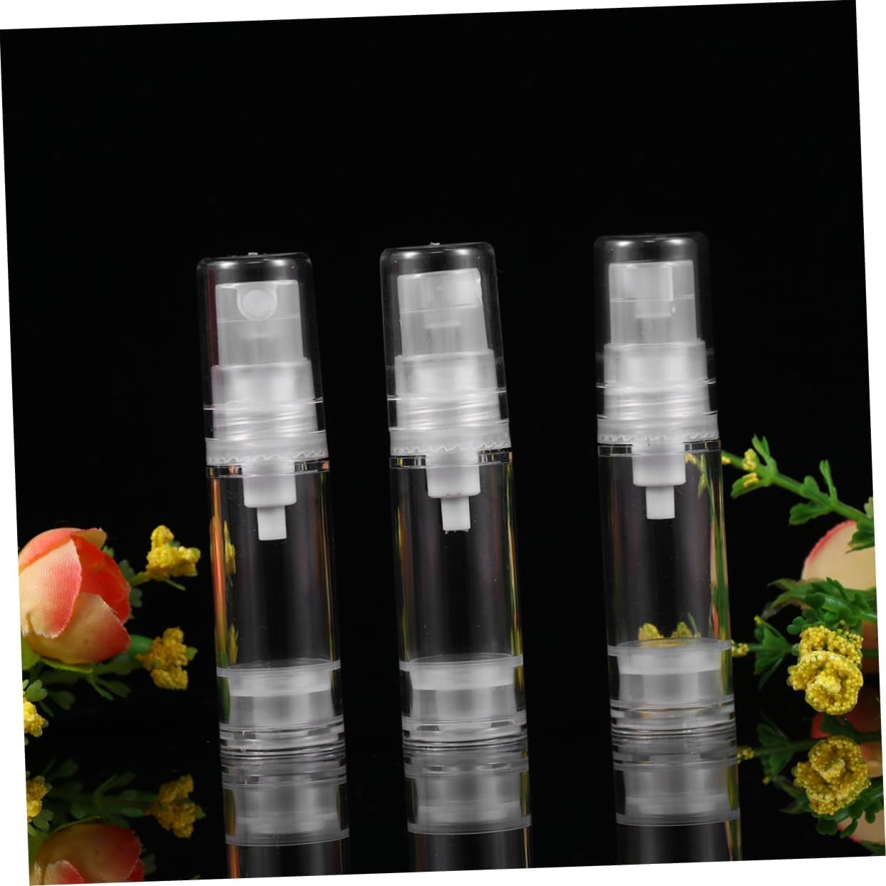 DECORNIJIA 12Pcs Refillable Spray Bottle Press Pump Bottle Transparent Travel Containers for Sunscreen Essential Oils Cleaning Products and Aromatherapy