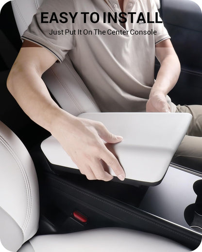 BASENOR Tesla Model 3 Model Y Center Console Cover TPE Armrest Cover Center Console Protector Armrest Cushion Pad 2017-2024 Tesla Interior Accessories White