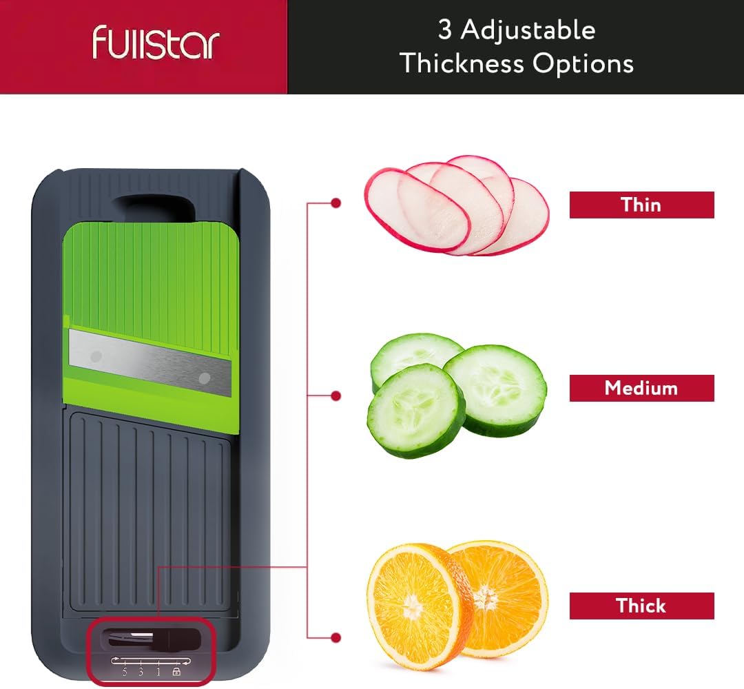 FULLSTAR All-in-1 Vegetable Chopper Gray and Green, Mandoline Slicer & Cheese Grater - Multi Blade French Fry Cutter & Veggie Dicer, Includes Handheld Spiralizer - Kitchen Gadgets