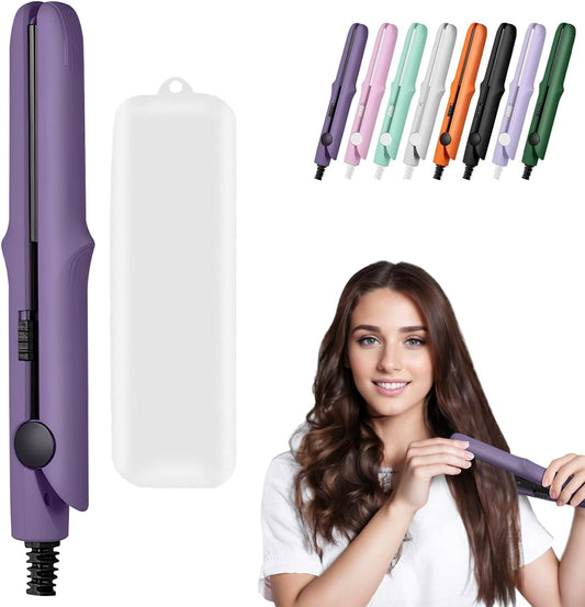 Long-Lasting Portable 2-in-1 Curling Wand and Straightener for Women and Girls, Dual Purpose Styling Tool for All Hair Types and Lengths - Short Hair Friendly (Dark Purple)