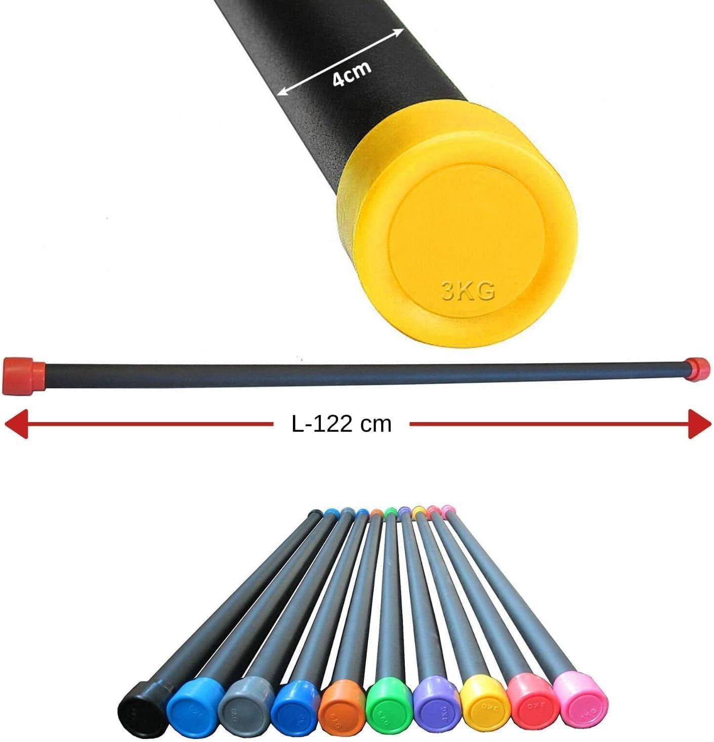 Weighted Workout Gym Bar, Aerobics Bar, Solid Steel Padded Fitness Body Bar - Training Exercise Equipment Gear