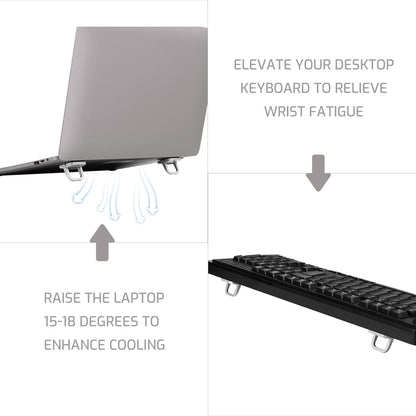 Bidponds 2 PCS Portable Invisible Laptop Stand, Mini Aluminum Feet Lifter, Self-Adhesive Foldable Cooling Riser, Computer Keyboard Mount Kickstand for 12-17 Inches Laptops, Silver