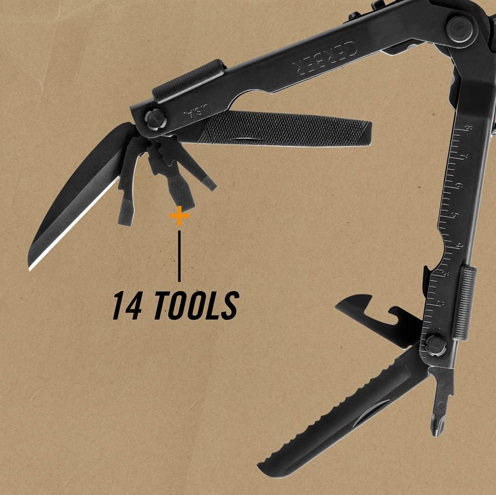 Gerber Gear Multi-Plier 600 - 14-in-1 Multitool with Sheath, Needlenose Pliers, Screwdriver, Serrated Knife, Wire Crimper, Bottle Opener, Can Opener & More - Black with Sheath