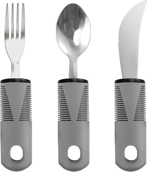 FwQoFvk Adaptive Utensil Set Stainless Steel Adaptive Cutlery Set Adaptive Eating Utensils Anti Shake Weak Hand Grip Tools with Ergonomic Handle for Elderly Grey