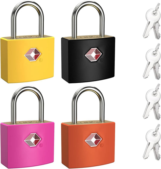 TSA Luggage Locks with Keys, [4 Packs] Diyife Key Travel Locks, Small Suitcase Padlock for Luggage, Keyed Luggage Locks Brass for Gym Lockers, Laptop Bags,Travel Suitcases [8 Keys]