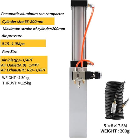Pneumatic Cylinder Aluminum Can Crusher, Heavy Duty Pneumatic Cylinder Soda Beer Can Crusher, Eco-Friendly Recycling Tool(Complimentary windpipe)