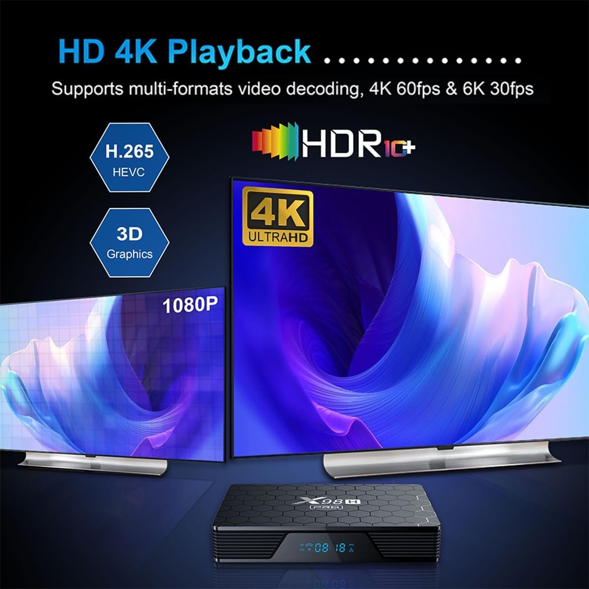 Android 12.0 TV Box 2025, LEFFOT X98H Pro 4K Ultra HD Android Box, 4GB RAM + 32GB ROM, Smart TV Box with HDR10+, 2.4G & 5G WiFi 6, 1000M Ethernet, BT 5.0, Allwinner H618 Quad core ARM Cortex A53