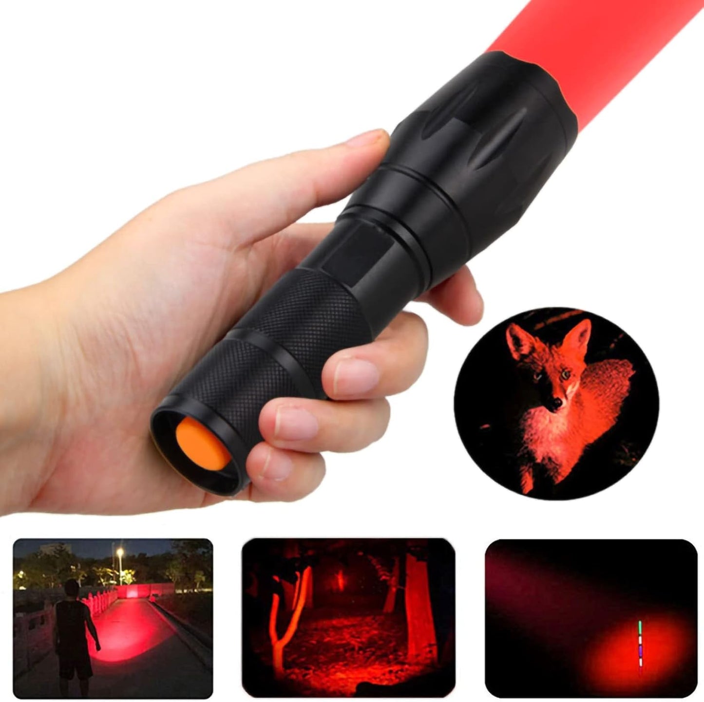KUPRO Red Light LED Torch Powerful 1000 Lumens Hunting Tactical Red Beam Signal Flashlight Zoomable Waterproof Torches 1 Mode for Night Vision Astronomy Fishing Aviation