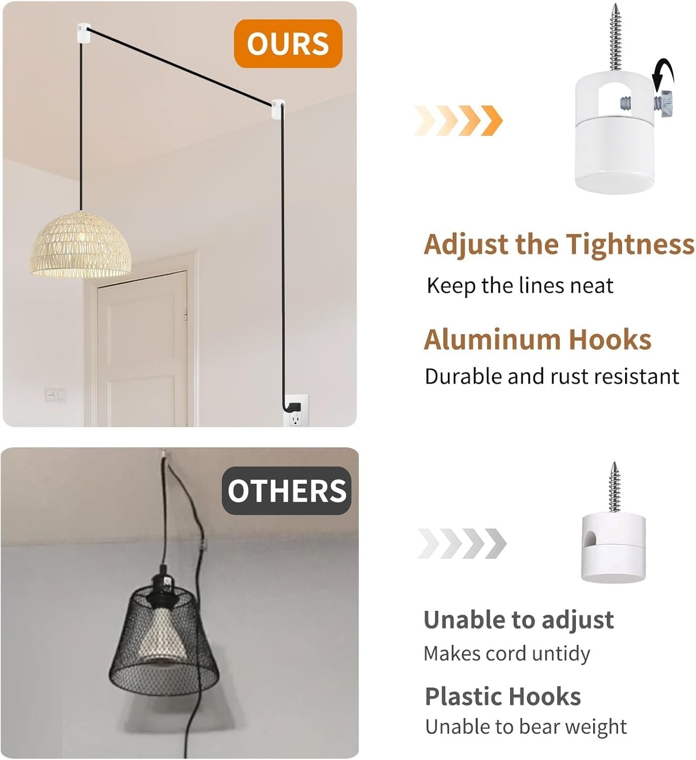 Adcssynd 6 Pack Upgrade Swag Hooks for Ceiling, White Ceiling Hook Super Load, Modern for Hanging Lighting Fixture - Easy to Use