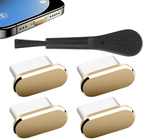 USB C Dust Plug, Charging Port Cover Set of 4, 0.39 x 0.24 Inch, Portable Port Protectors with Cleaning Brush, Compatible, Mobile Phones, Ideal for Road Trips, Travel, Camping