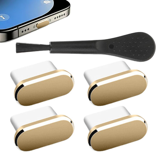 USB C Dust Plug, Charging Port Cover Set of 4, 0.39 x 0.24 Inch, Portable Port Protectors with Cleaning Brush, Compatible, Mobile Phones, Ideal for Road Trips, Travel, Camping
