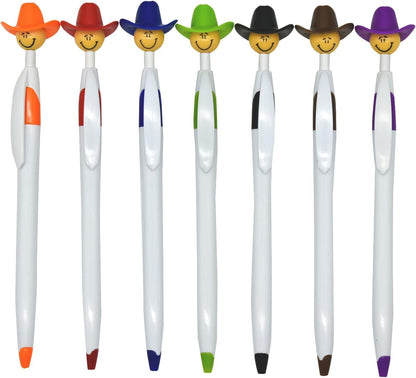 Lopenle 14PCS Cool Cowboy Pens Cowboy Hat Smile Pen Retractable Ballpoint Pens For School Home Office Stationery Supplies