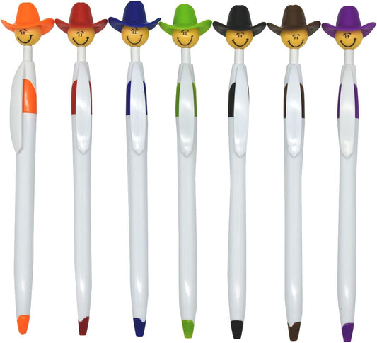 Lopenle 14PCS Cool Cowboy Pens Cowboy Hat Smile Pen Retractable Ballpoint Pens For School Home Office Stationery Supplies