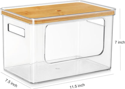 Hudgan Stackable Storage with Bamboo Top for Kitchen Laundry Room Organization, Extra Large Trash Bag/Garbage Bag Dispenser, Pantry Organizers and Storage Under Sink Organizer