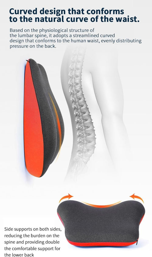 QUMOX Lumbar Support Pillow, Memory Foam Back Cushion Backrest for Car Seat, Office Chair, Computer Chair, Wheelchair and Recliner Ergonomic Design (Orangle)