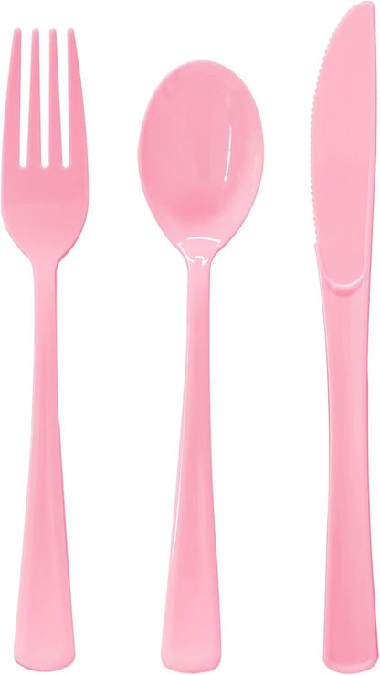 150 Pack Light Pink Plastic Disposable Heavy Duty Utensil Set - 50 Forks, 50 Knives, 50 Spoons for Pink Party Decorations Wedding Birthday