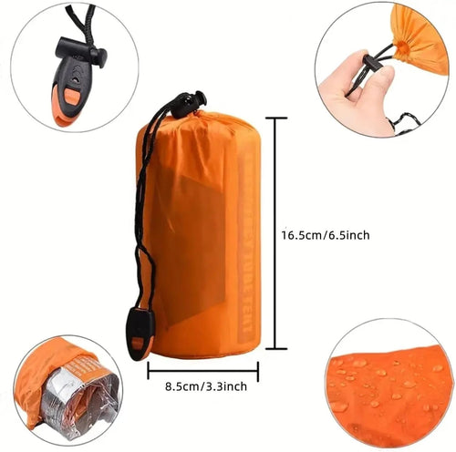 2 Person Emergency Shelter Survival Tent Kit Mylar Tube Sleeping bivy Bag Waterproof Outdoor SOS Thermal Blanket Camping Tents Washroom House Prevention with Quick Buckle and Whistle