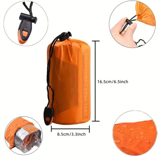 2 Person Emergency Survival Sleeping Bag Thermal Bivy Shelter Tent Kit Mylar Tube Waterproof Outdoor SOS Thermal Blanket Camping Tents Washroom House Prevention with quick buckle and whistle