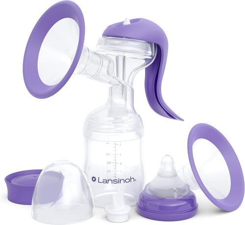 Lansinoh Manual Breast Pump, Ergonomic, Easy Express & Dual Mode, 1 Count, Includes 2 Flange Sizes (Standard & Large), and NaturalWave Nipple, Cap & Collar, All for Ideal Suction, Storage and Feeding