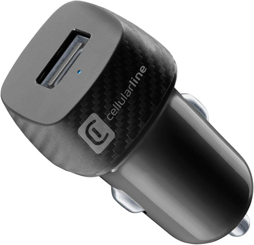 Cellularline - USB Car Charger 12W - USB Car Charger 12W - Automatic Adapter Cigarette Lighter Sockets 12V/24V - Protection from Overloads and Short Circuits - Black
