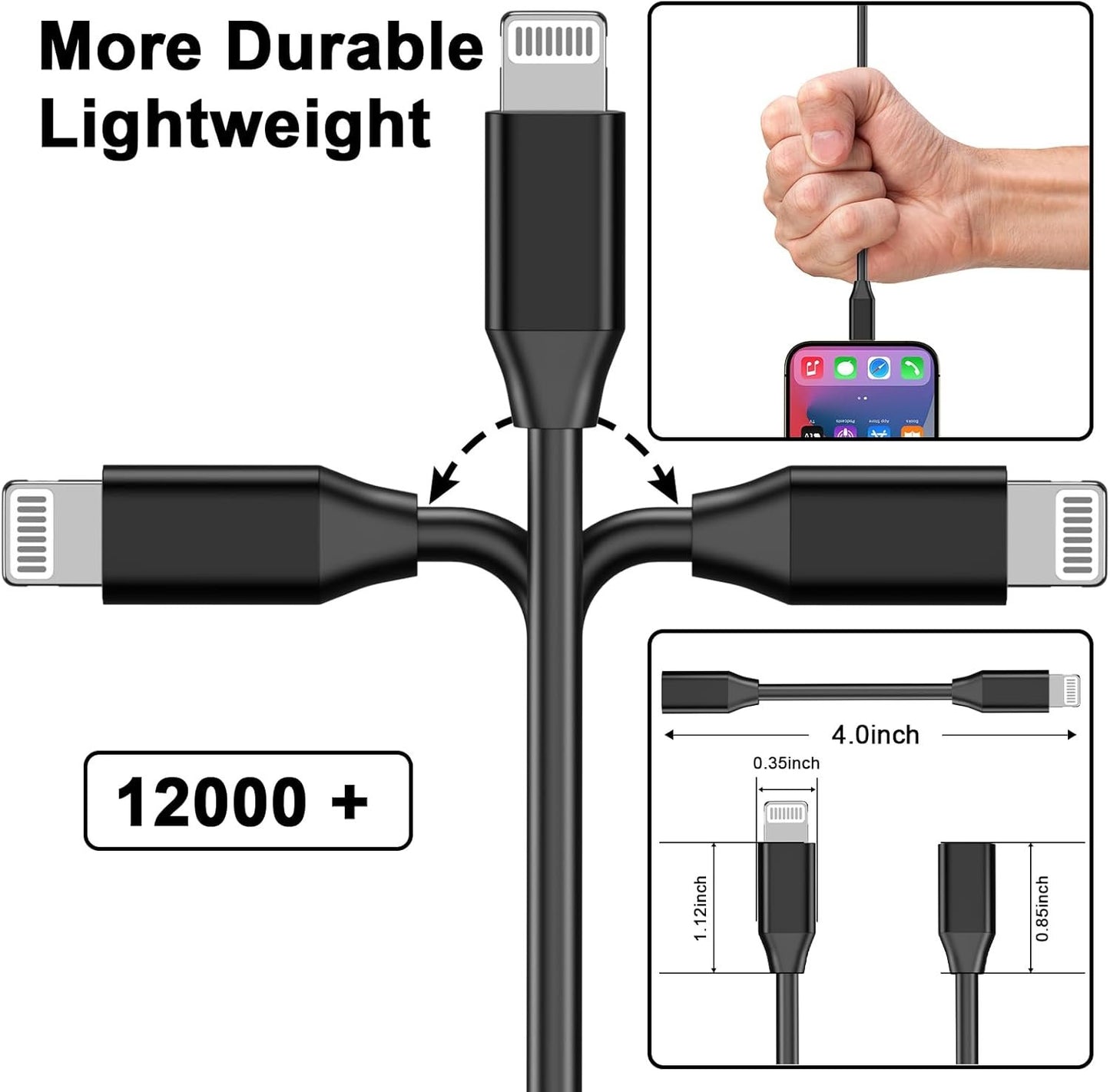 iPhone Charging Extension Adapter Cable Cord 10cm,Lightning Male to Lightning Female Charger Adapter,[MFi Certified] Connector Converter Dongle Compatible with iPhone 14 13 12 11 XS XR X 8 7 6 5