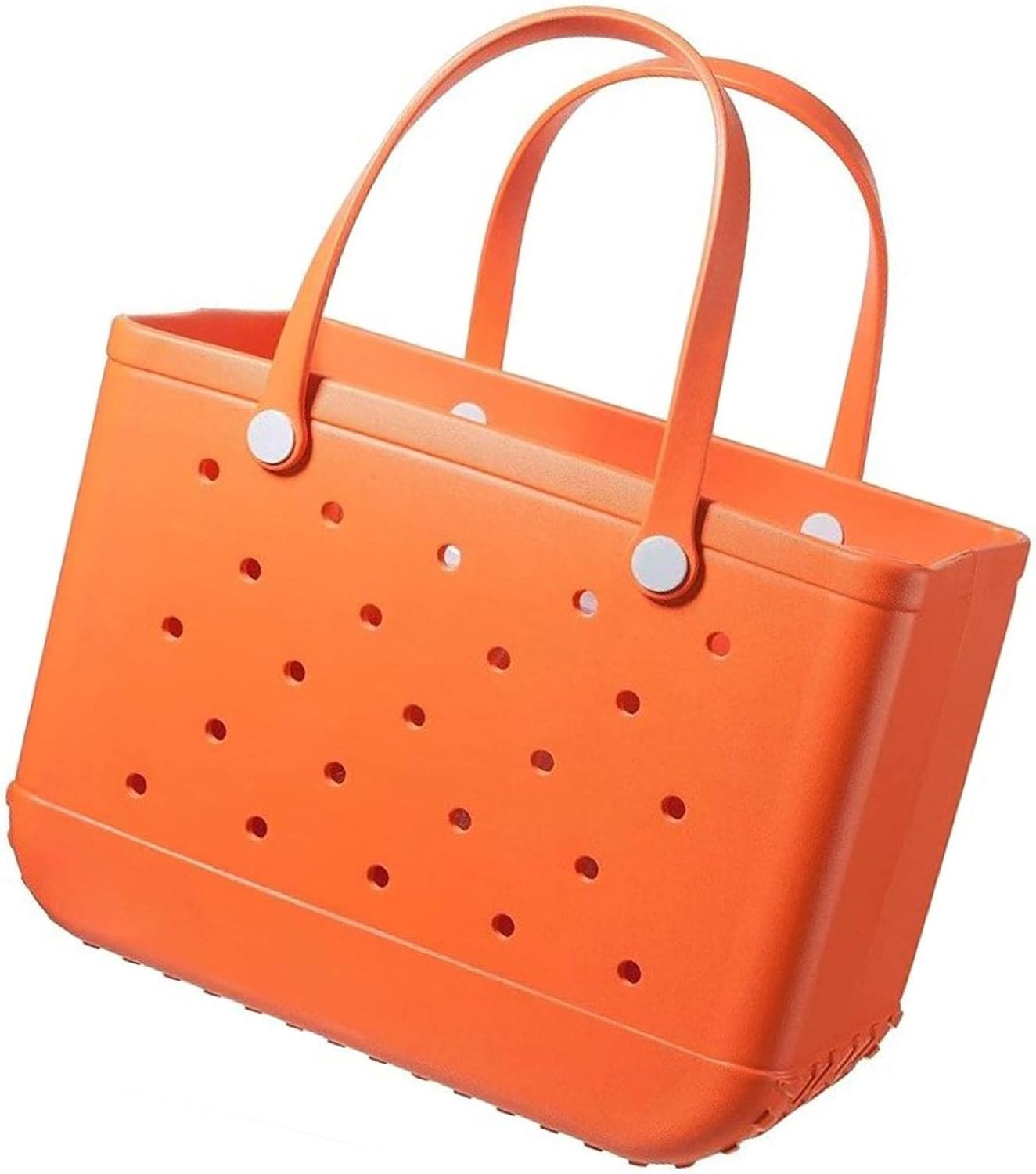 Women Outdoor Rubber Tote Bag,Sports Washable Rubber Tote Bag with Holes | Women's Portable Travel for Beach Sports Swimming Pool (Pure Orange)